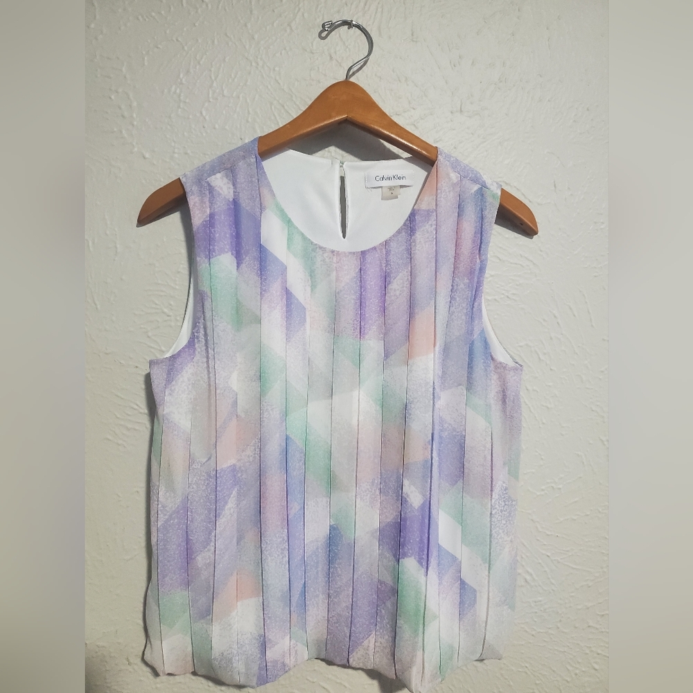 Calvin Klein dressy tank top Small - Sleeveless Blouse - Pastel Pink Purple Gree